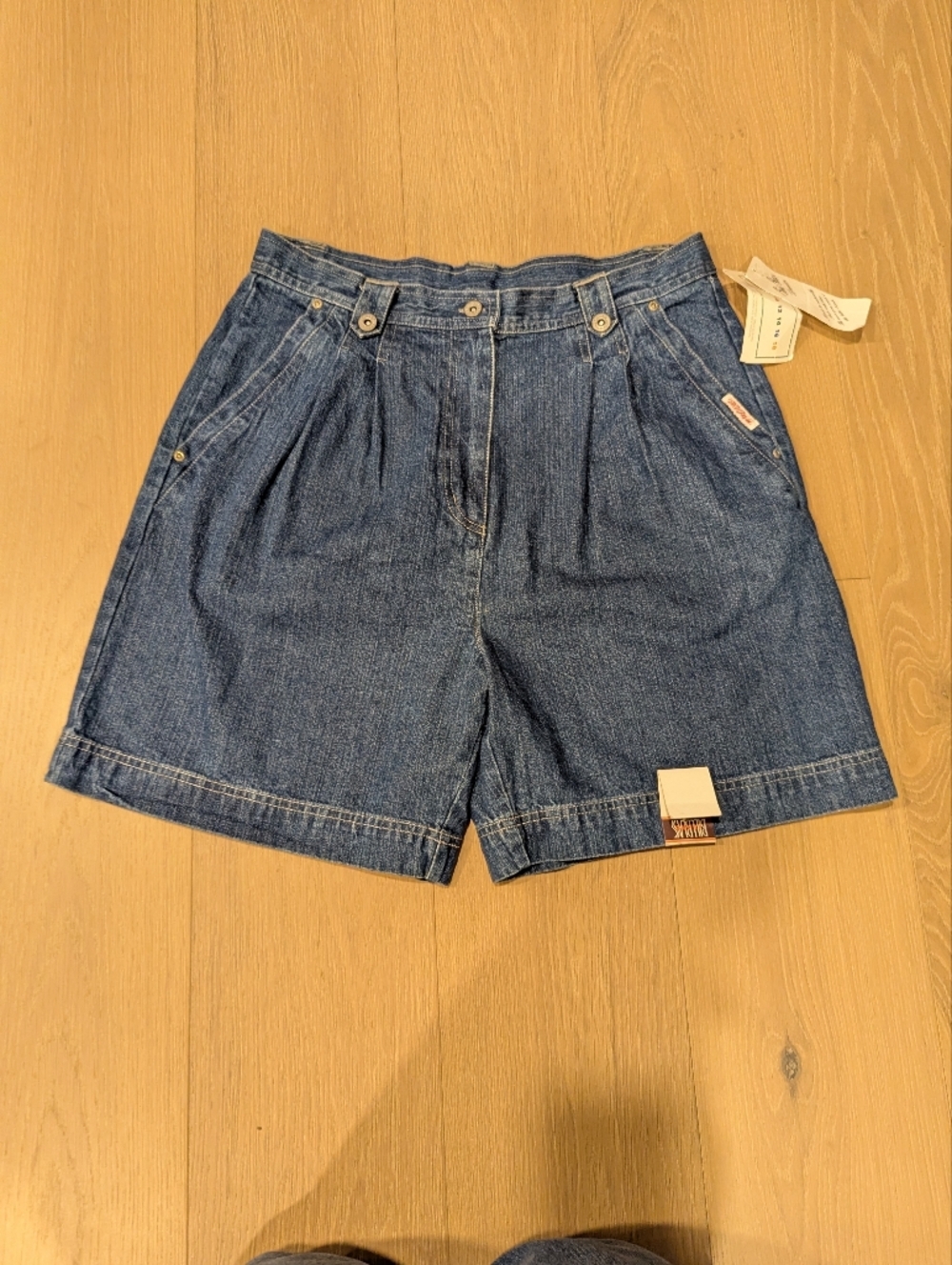 bill blass Deadstock Blue Denim Shorts with Contrast Stitching